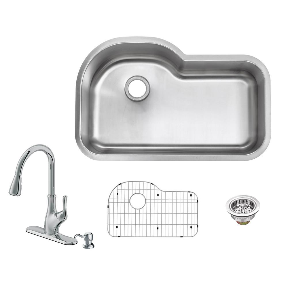 Glacier Bay AllinOne Undermount 16Gauge Stainless Steel 32 in. Euro