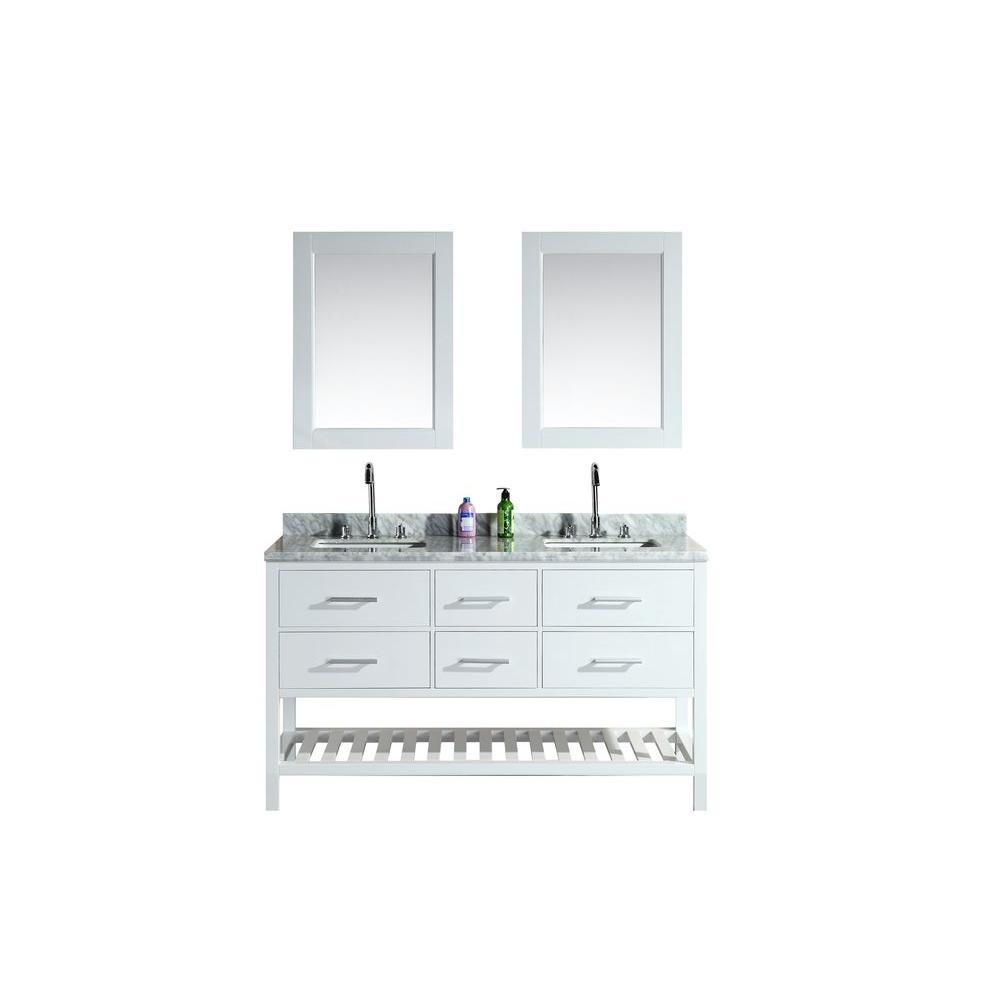 Design Element London 61 in. W x 22 in. D Double Vanity in White with
Marble Vanity Top and