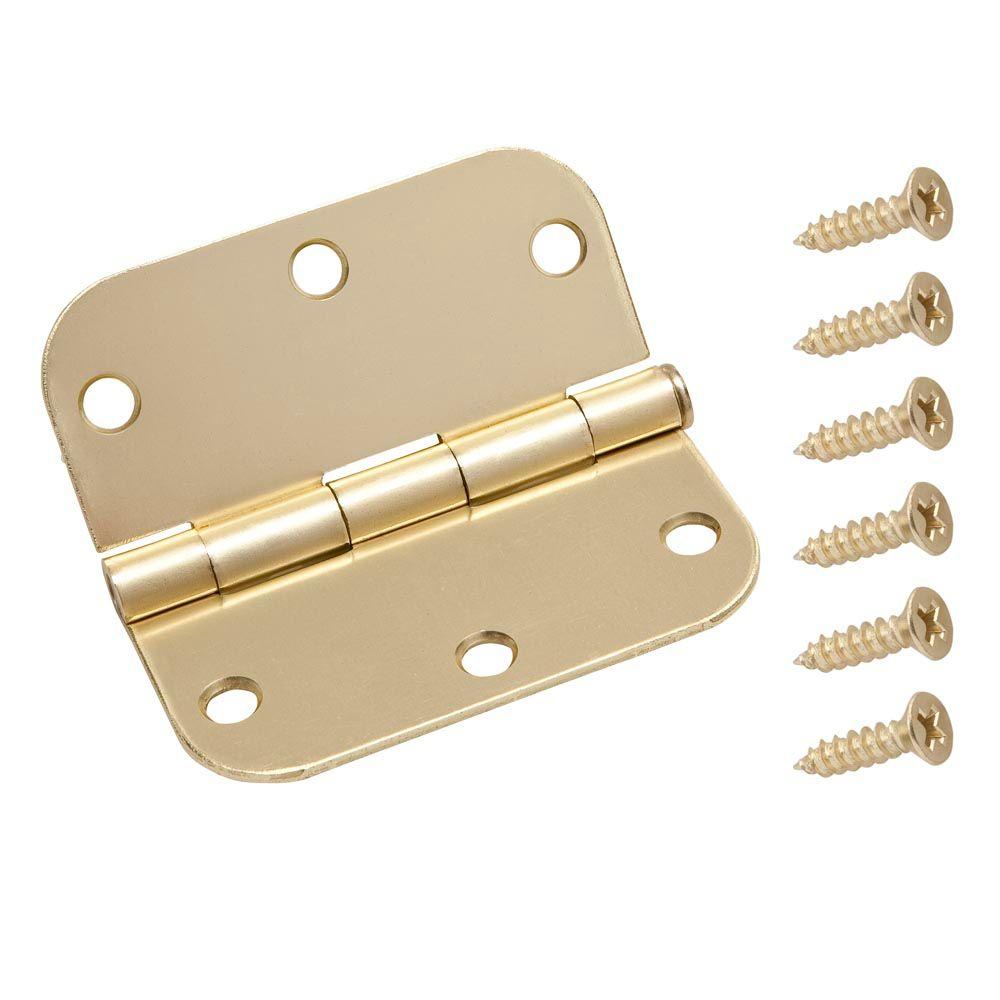 Everbilt 3 In Satin Brass 5 8 In Radius Door Hinge 14995 The Home Depot   Everbilt Door Hinges 14995 64 1000 