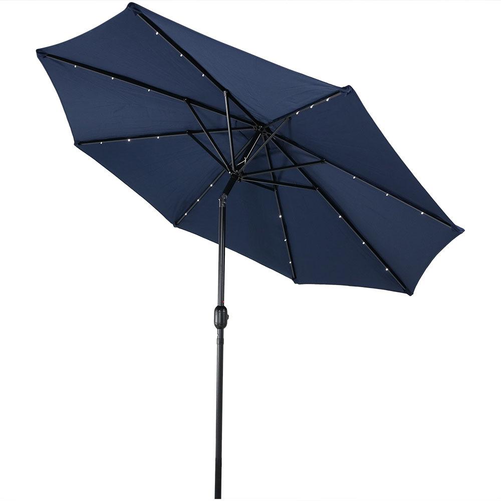 Sun Ray Sun Ray 9 Ft Round 6 Rib Steel Solar Lighted Market Umbrella Navy Blue 841032 The Home Depot