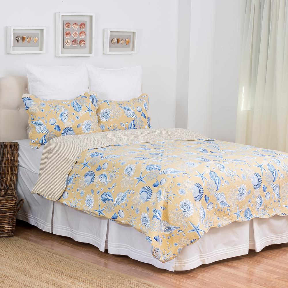 C F Home Yellow Taupe Shells King Quilt Set 89630 3kset The Home