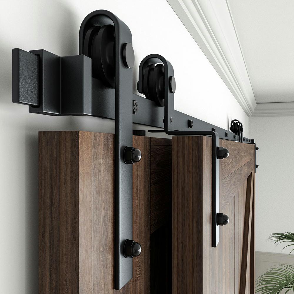 Winsoon 14 Ft 168 In Single Track Bypass Barn Door Hardware Double Doors Kit Heavy Duty Sliding 1 Track Antique Roller Gcm5004 The Home Depot