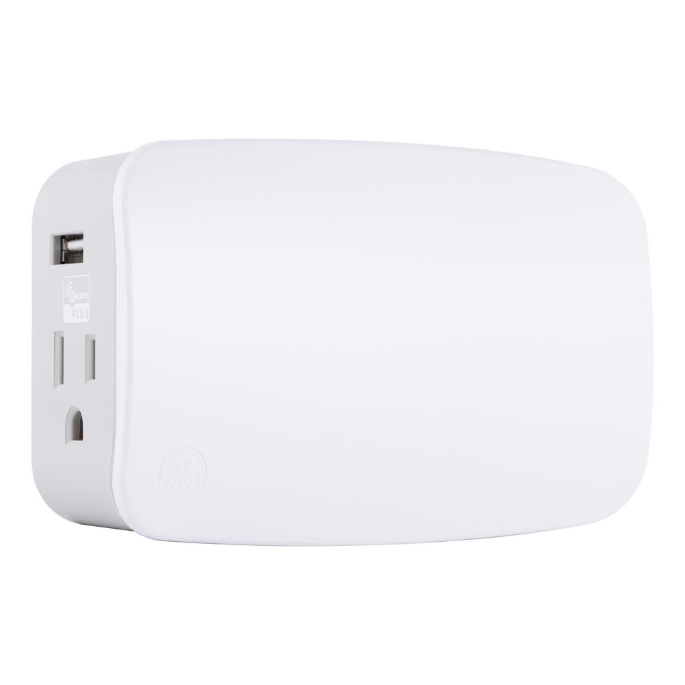 GE Z-Wave Plus Plug-In Smart Switch, Dual Outlets with USB Charging by GE