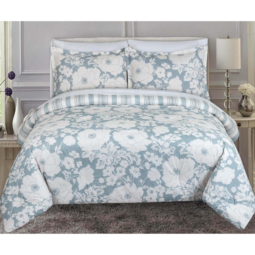 Nouvelle Home Chambray Coast 3 Piece Blue And White Floral King