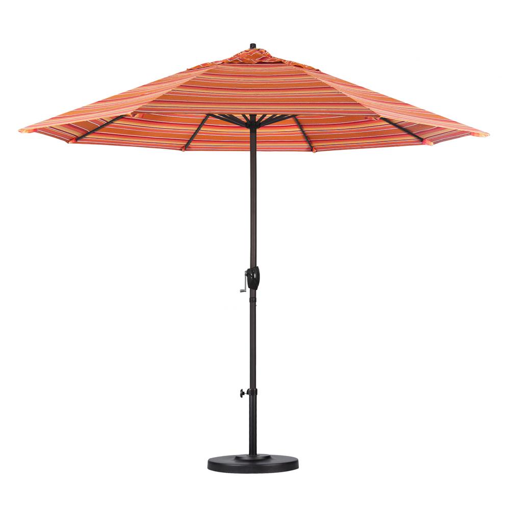 California Umbrella 9 Ft Bronze Aluminum Pole Market Ribs 9 Ft Bronze Aluminum Pole Market Ribs Auto Tilt Crank Lift Patio Umbrella In Dolce Mango Sunbrella