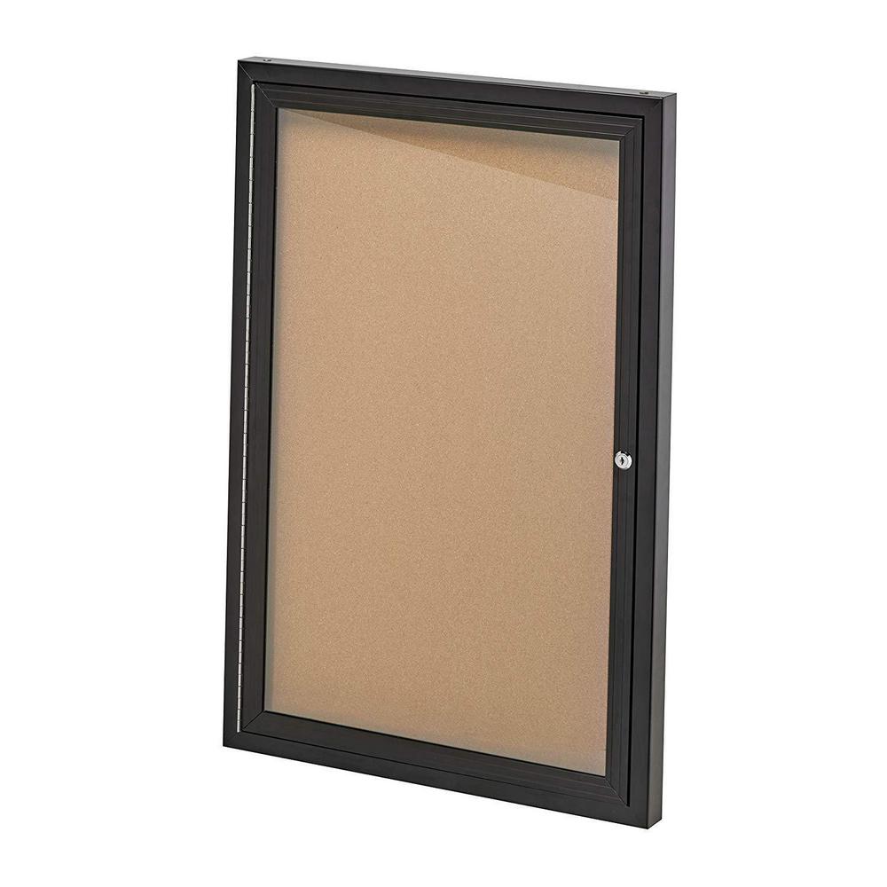 AdirOffice 24 in. x 36 in. Black Lockable Enclosed Cork Board Bulletin ...