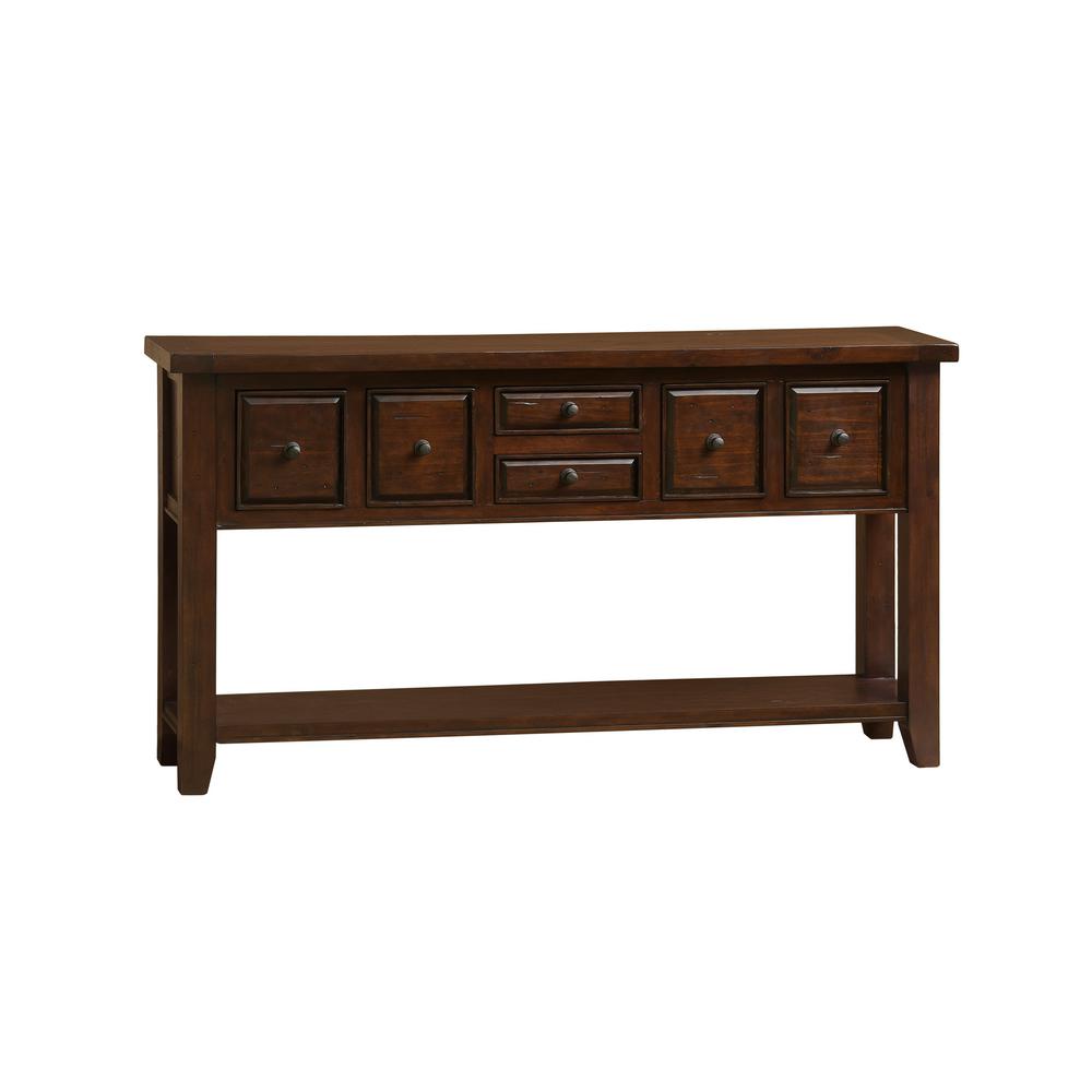 Tuscan Rustic Mahogany Retreat 6 Drawer Hall Table In