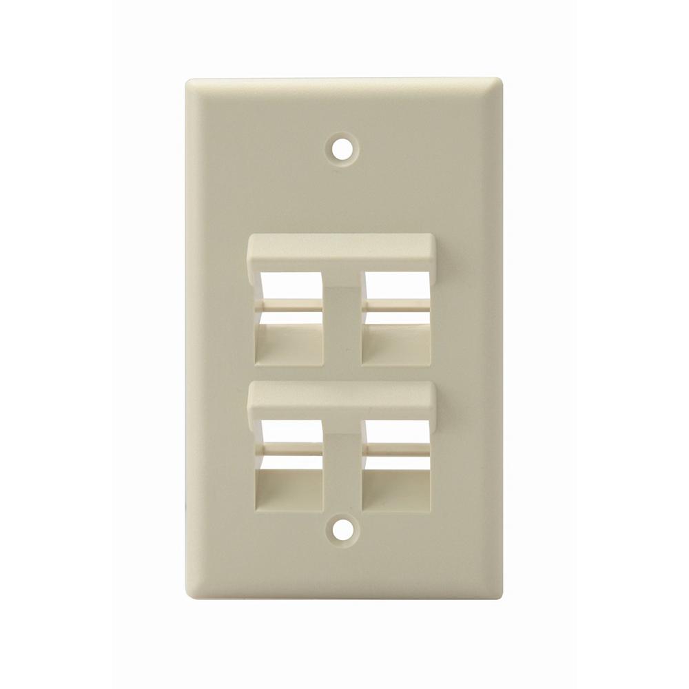 Leviton 1Gang QuickPort Standard Size 4Port Angled Wallplate, Ivory