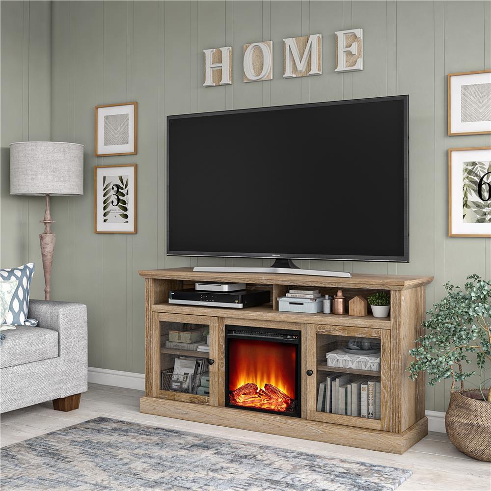 Ameriwood Home Nashville 62 in Electric Fireplace TV Stand in Natural