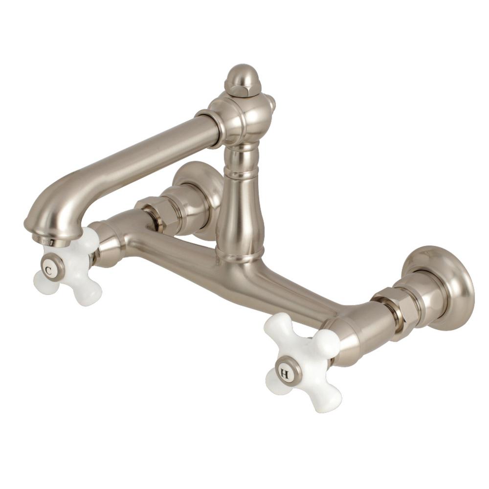 Kingston Brass English Country 2 Handle Wall Mount Bathroom Faucet In Brushed Nickel Hks7248px 