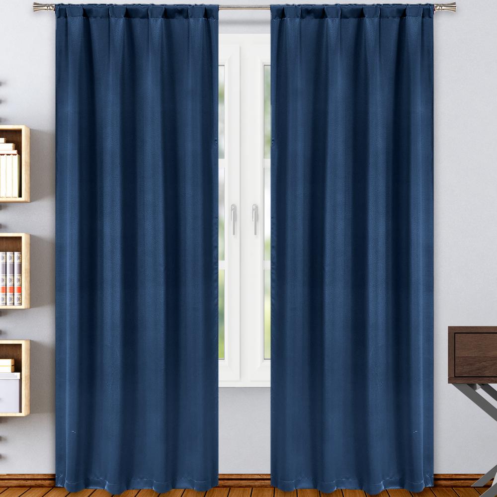BLACKOUT 365 Solid Navy Polyester Blackout Rod Pocket Window Curtain 38