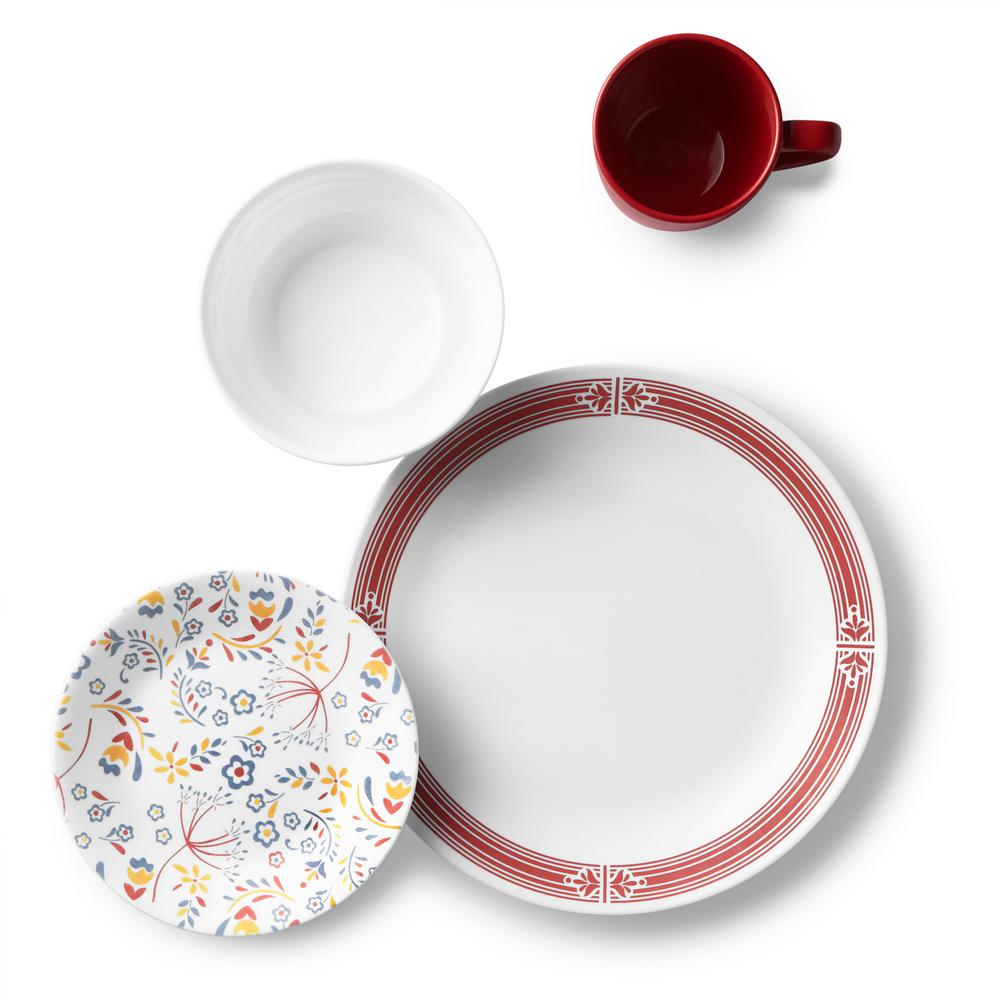 Corelle Classic 16Piece Prairie Garden Red GlassDinnerware Set 1135316