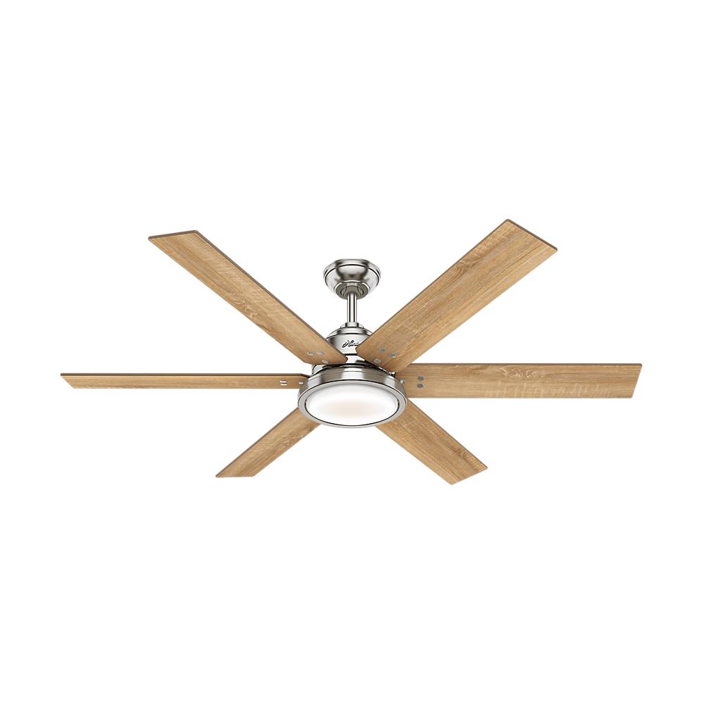 Hunter Warrant 60 In Integrated Led Indoor Brushed Nickel Ceiling Fan With Light And Remote Control