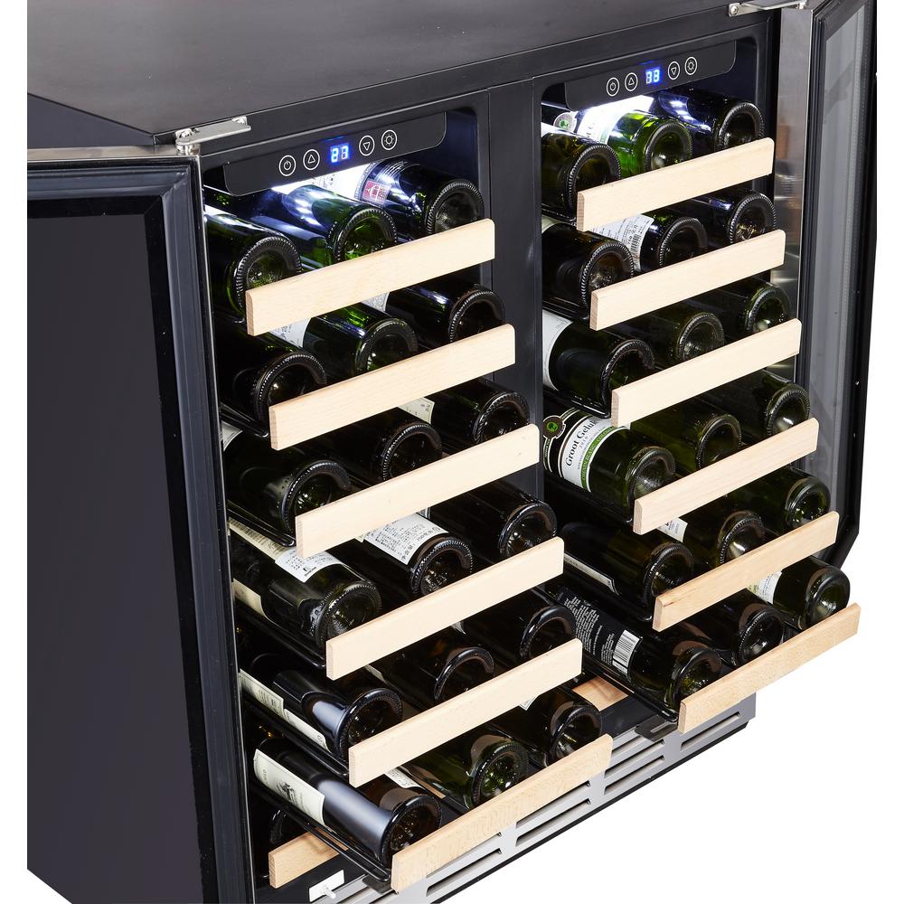 Kalamera 30 In Wine Cooler 66 Bottle Dual Zone Built In And Freestanding With Stainless Steel And Glass French Door Style Krc 66dzb The Home Depot