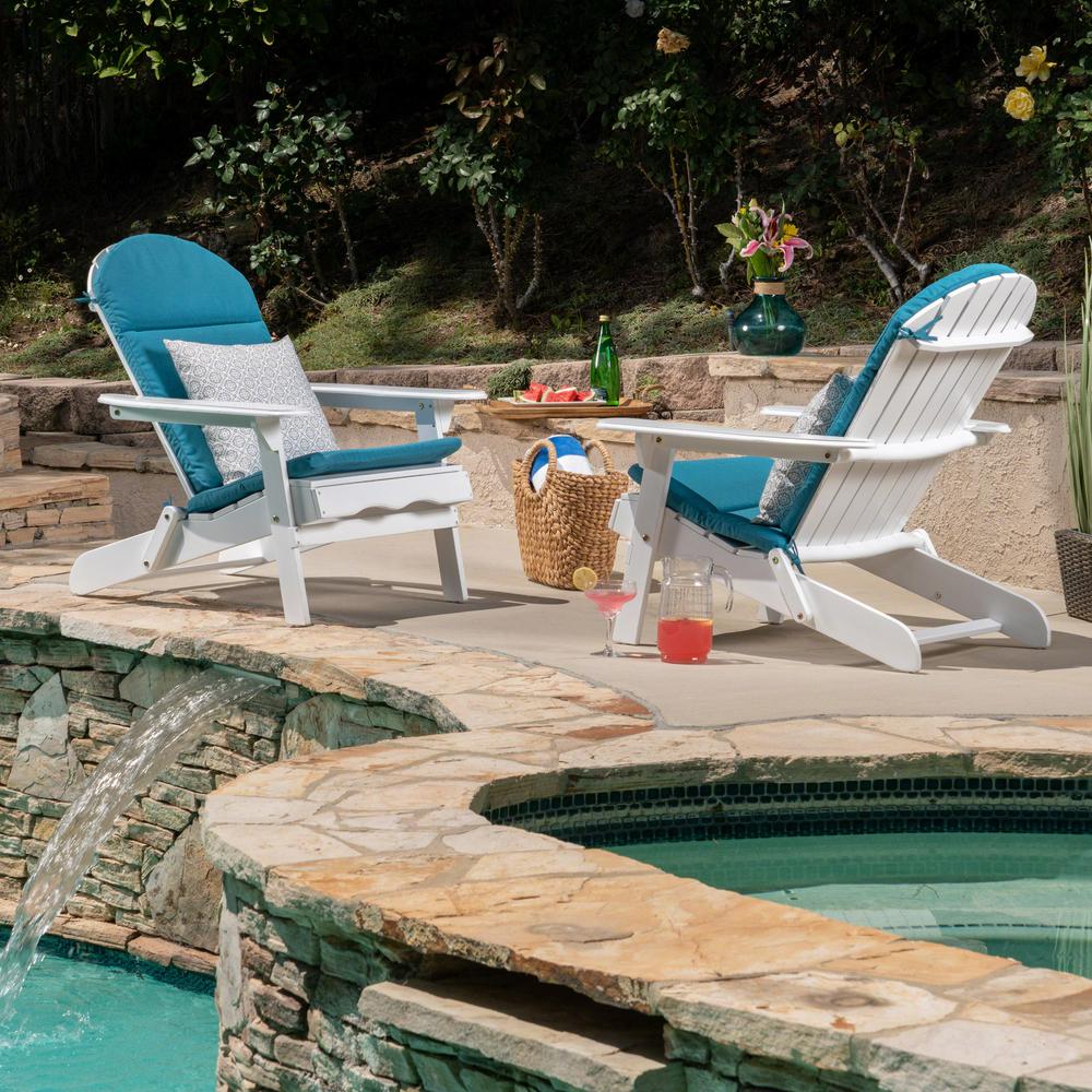 Le House Malibu White Folding Wood Adirondack Chairs With Dark Teal Cushions 2 Pack Le House Malibu White Folding Wood Adirondack Chairs With Dark Teal Cushions 2 Pack