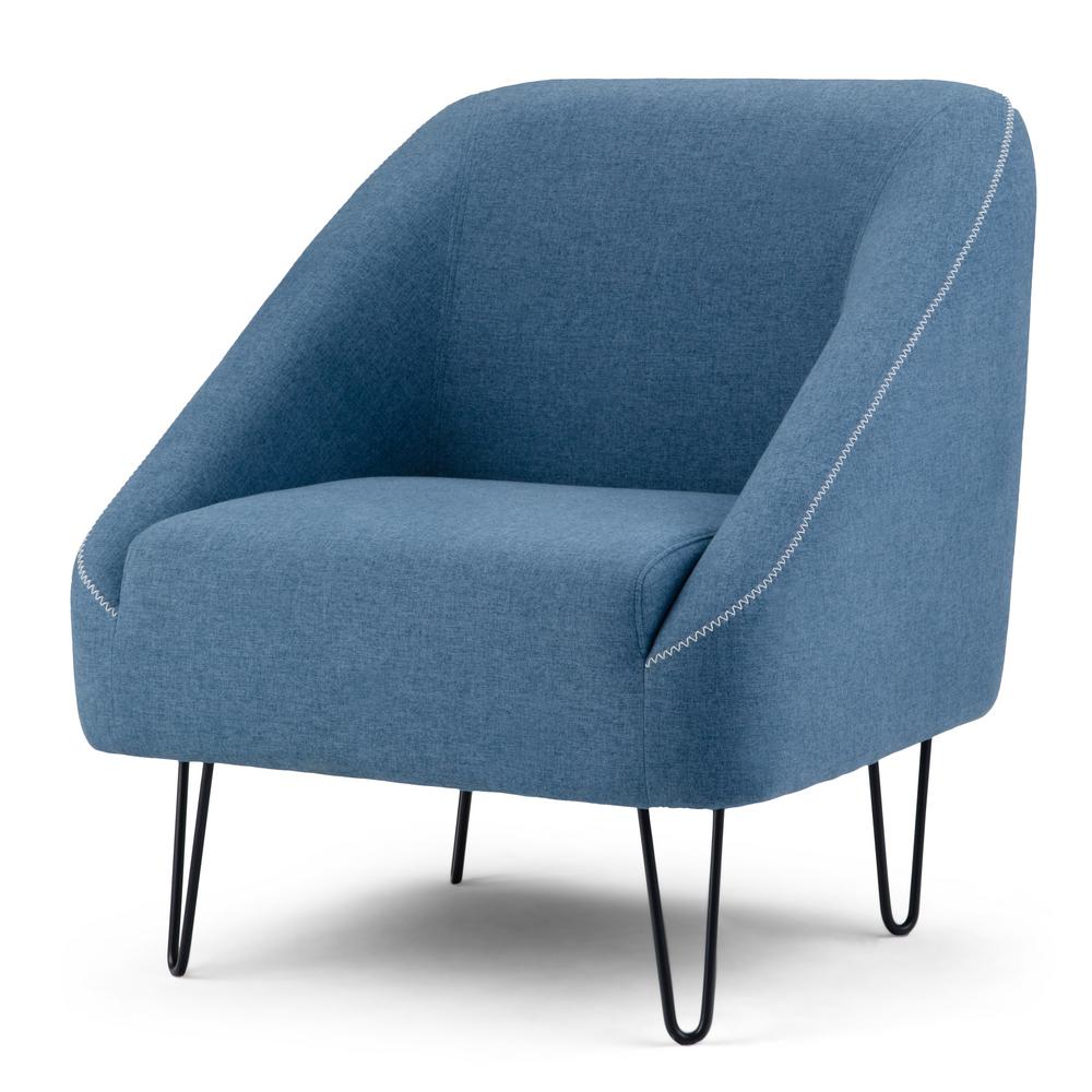 Simpli Home Gretchen And Metal 32 In Wide Mid Century Modern Accent Chair With Hairpin Legs In Denim Blue Axcgrt 01 Dmb The Home Depot