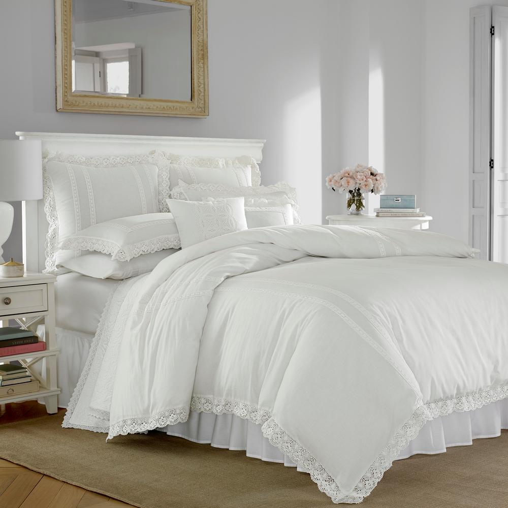 Laura Ashley Annabella 3Piece White Solid Full/Queen Duvet Cover Set