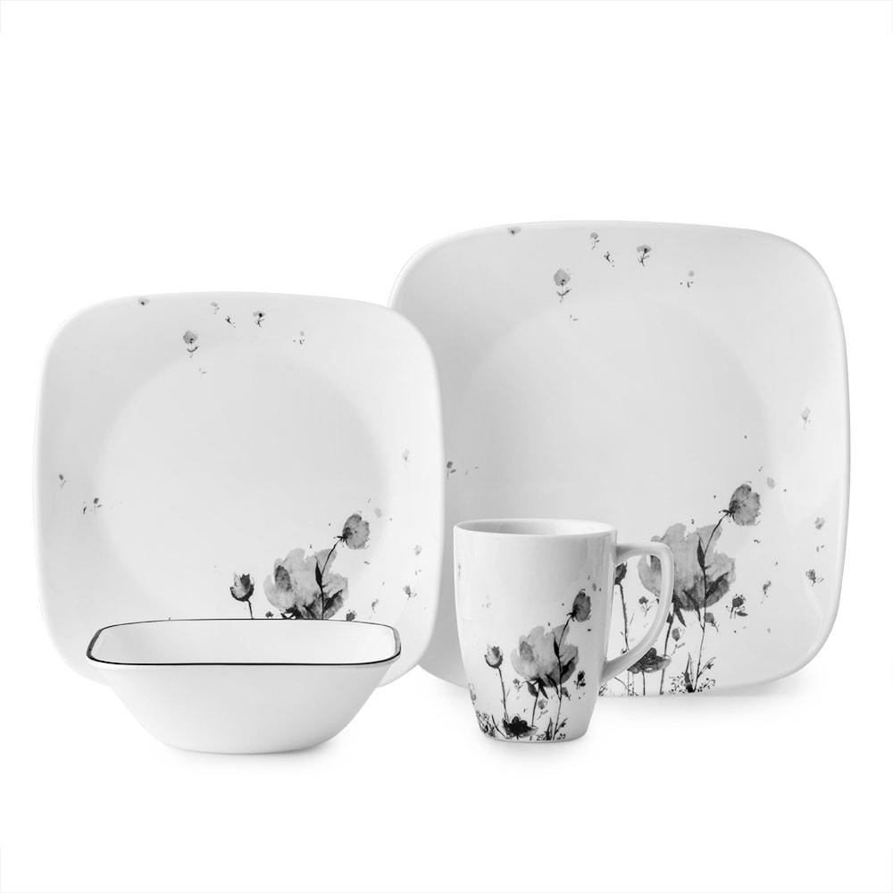 Corelle Square 16 Piece Country Cottage Black Gray Flowers Glass Dinnerware Set Service For 4 1131399 The Home Depot - Glass Dinnerware Sets Corelle Square 16 Piece Country Cottage Black Gray Flowers Glass Dinnerware Set Service For 4 1131399 The Home Depot - Glass Dinnerware Sets