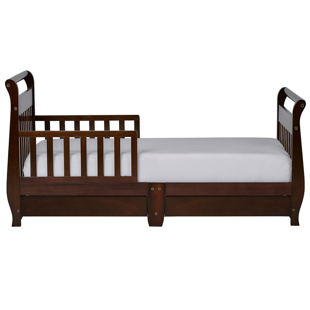 Dream On Me Espresso Toddler Adjustable Sleigh Bed With Storage