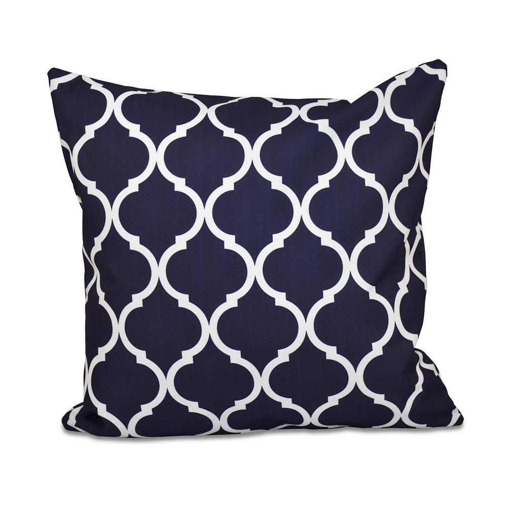 16 in. x 16 in. French Quarter Geometric Print Pillow in Navy Blue ...
