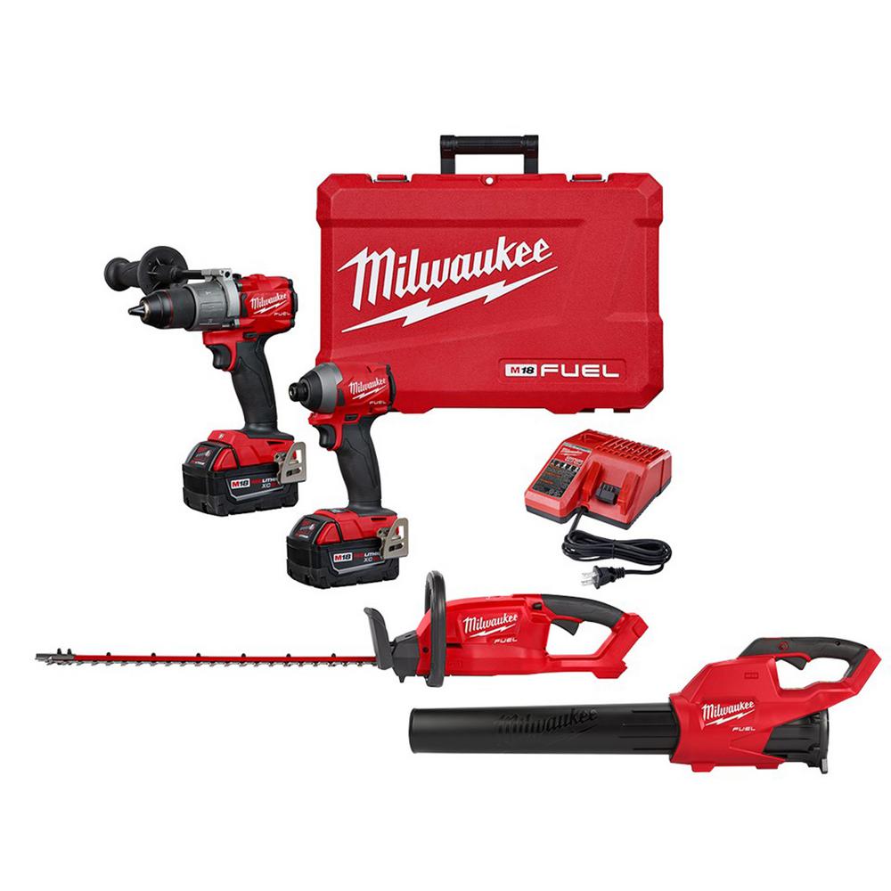 Milwaukee M18 FUEL 18-Volt Lithium-Ion Brushless Cordless Hammer Drill/Impact Driver/Blower and 
