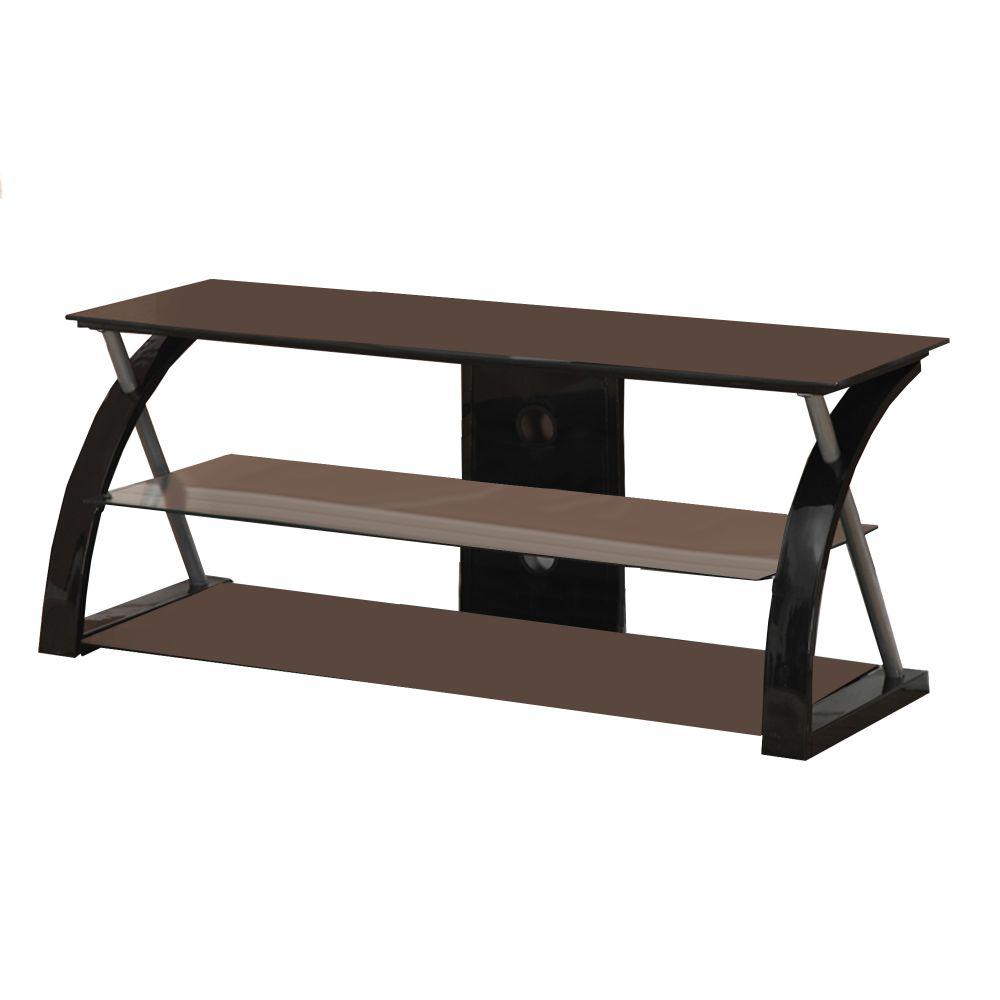 Benjara Black Metal Tv Stand With 3 Glass Shelves Bm166700 The