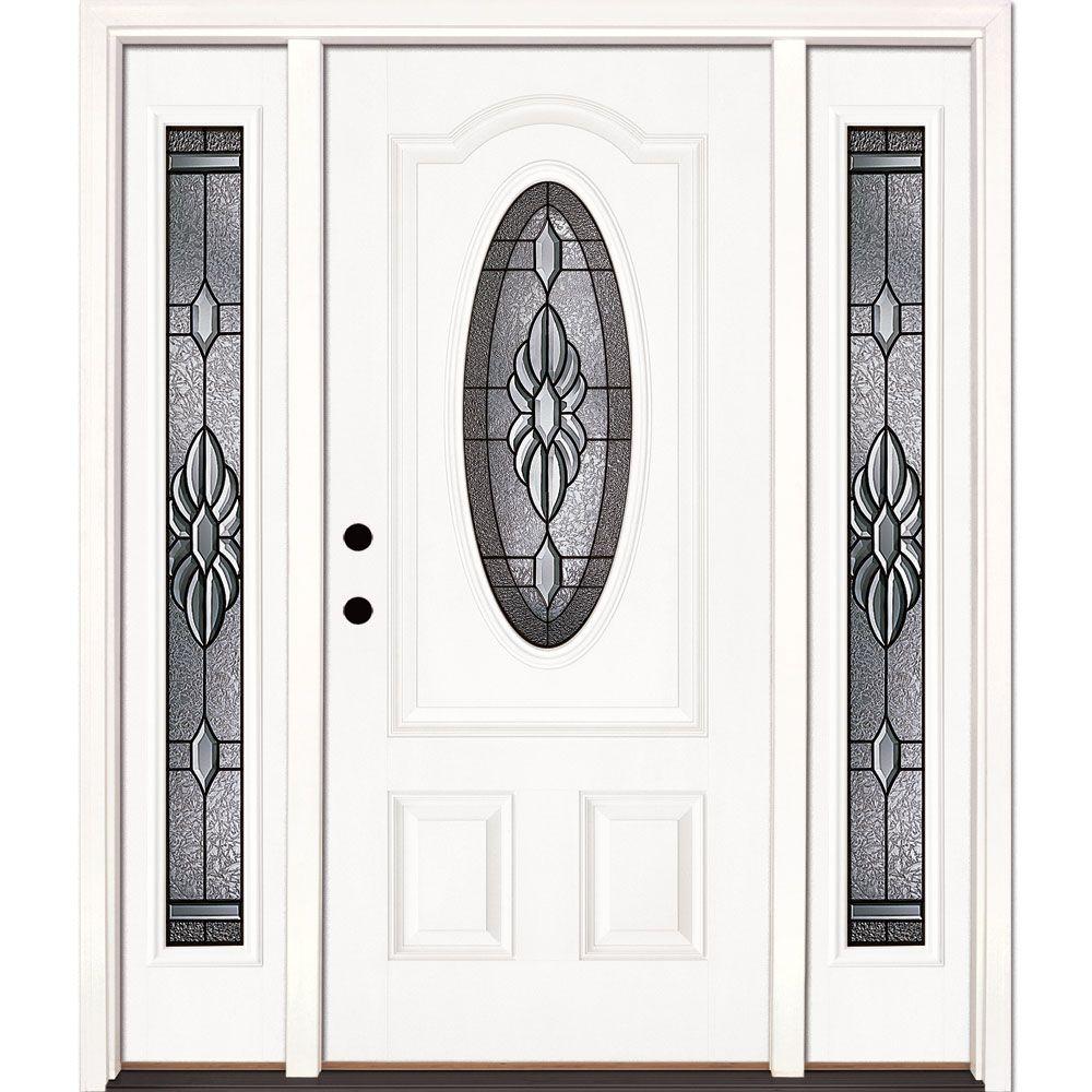 Feather River Doors 67 5 In X81 625 In Sapphire Patina 3 4 Oval Lt Unfinished Smooth Right Hand Fiberglass Prehung Front Door W Sidelites 1h3191 3b4 The Home Depot