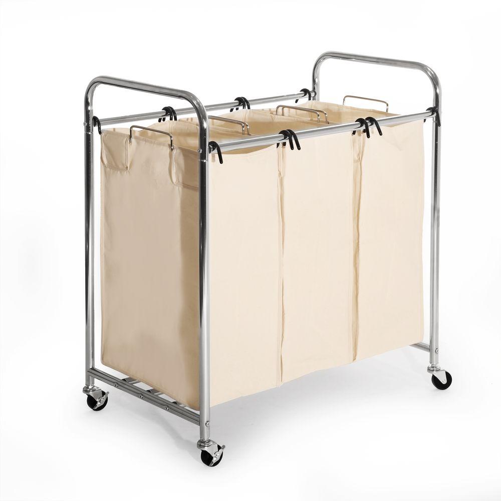 PROMART Dazz 2 Carrello Portabiancheria Diviso In 2 Scomparti - Beige, Struttura In Acciaio, Capacità 6 Carichi, 39x48x72 Cm
