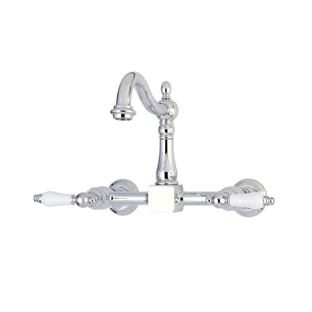 Kingston Brass Victorian Porcelain Lever 2 Handle Wall Mount Kitchen Faucet In Polished Chrome