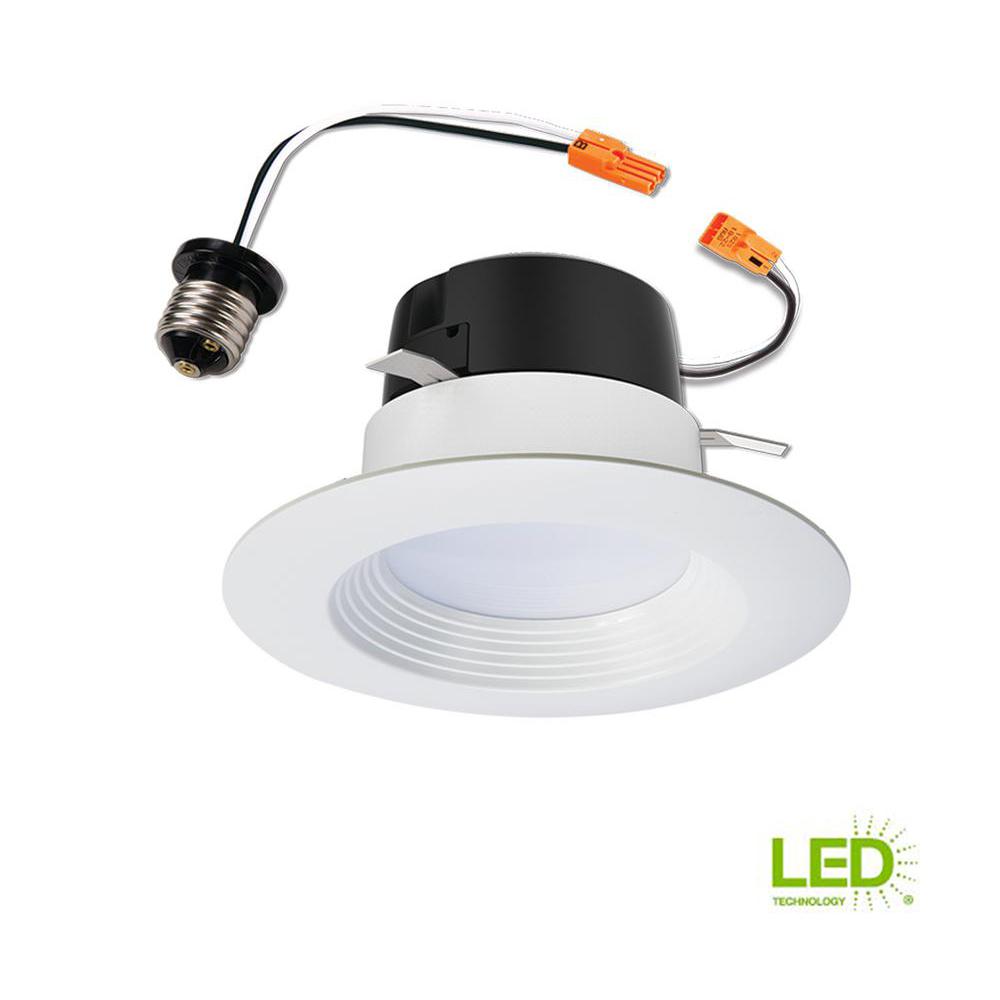 4 In Recessed Lighting The Home Depot 4 In White Integrated Led Recessed Retrofit Baffle Trim