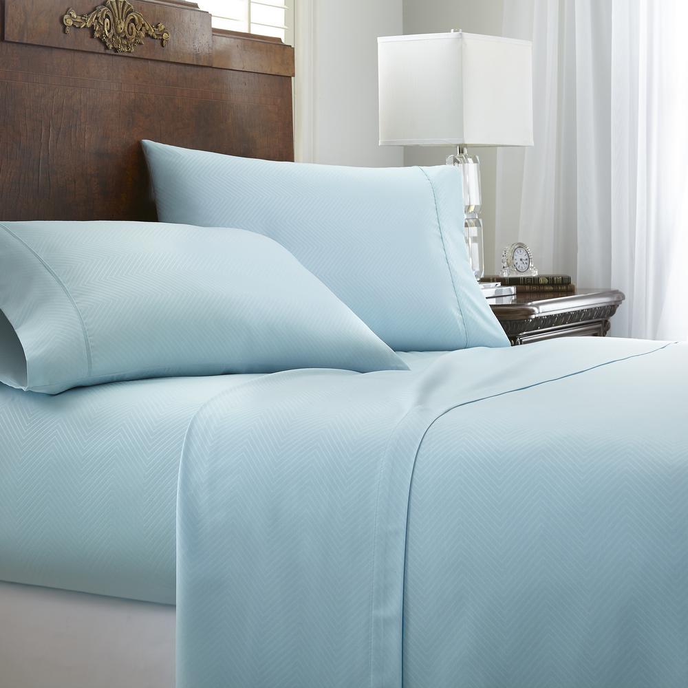 Embossed Chevron Aqua California King Performance 4 Piece Bed Sheet Set