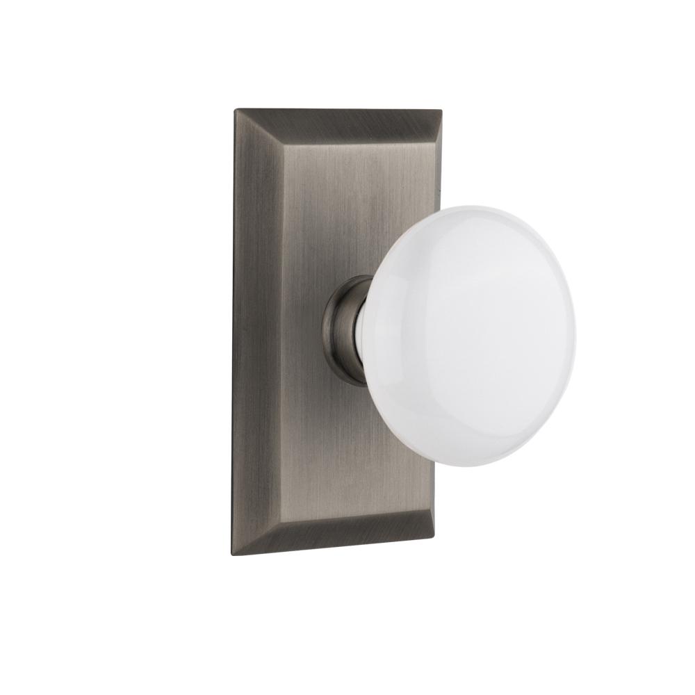 Nostalgic Warehouse Cottage Plate Single Dummy White Porcelain Door Knob in Timeless Bronze