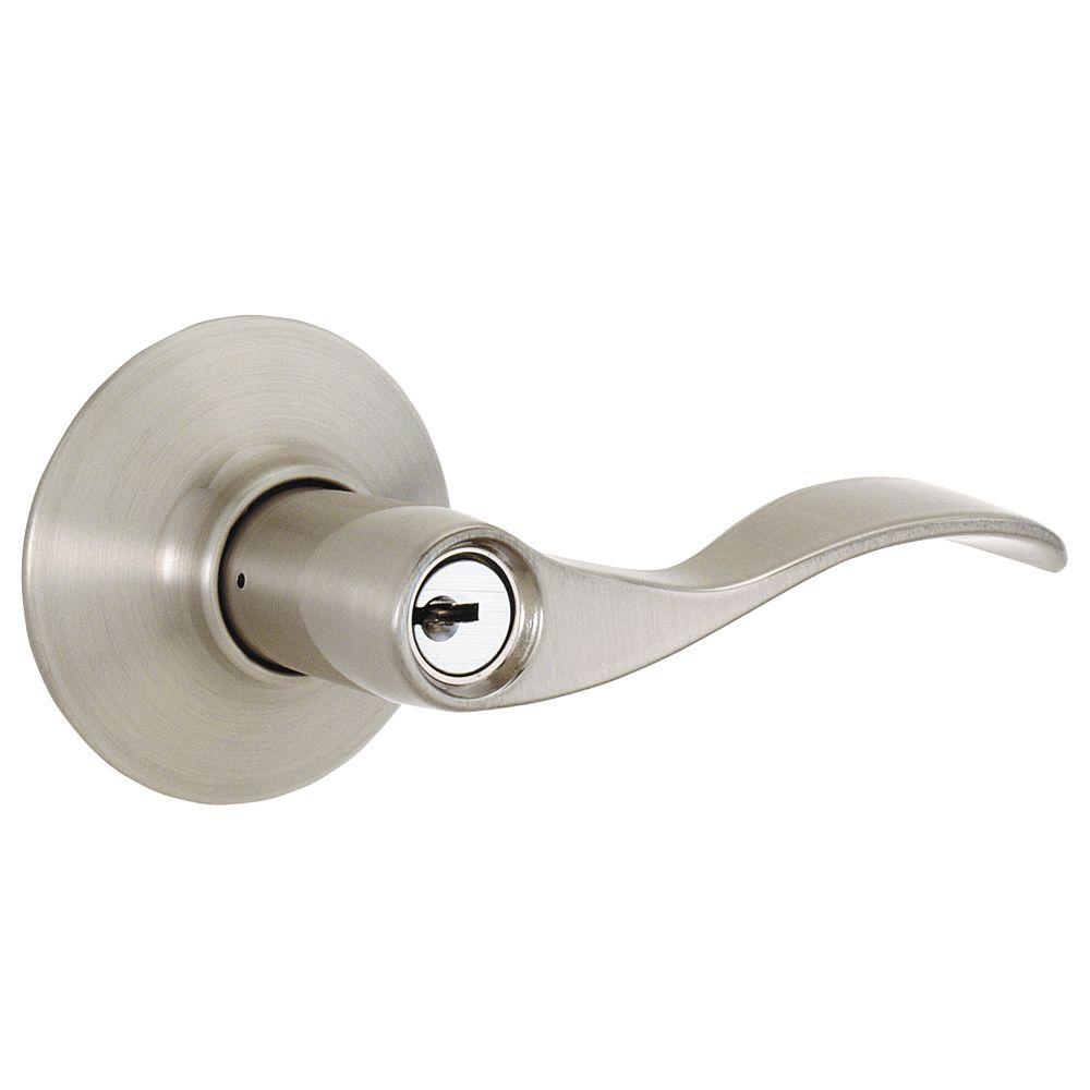 NEW Schlage Accent Keyed Entry Lock Lever Set Satin Nickel Door Knob F51AACC619