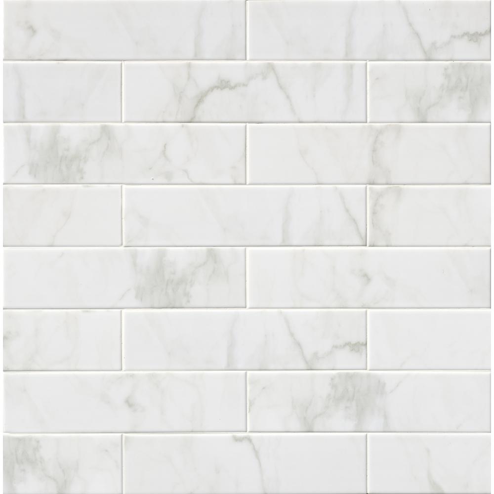 Msi Classique White Carrara 4 In X 16 In Glossy Wall Ceramic Tile 8 8 Sq Ft Case Nwhicarglo4x16n The Home Depot