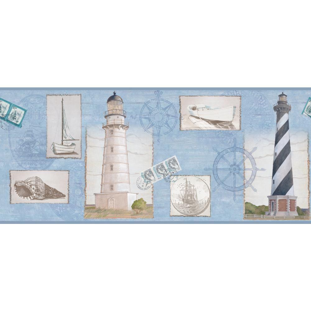 York Wallcoverings Inspired By Color Seacoast Lighthouse Wallpaper