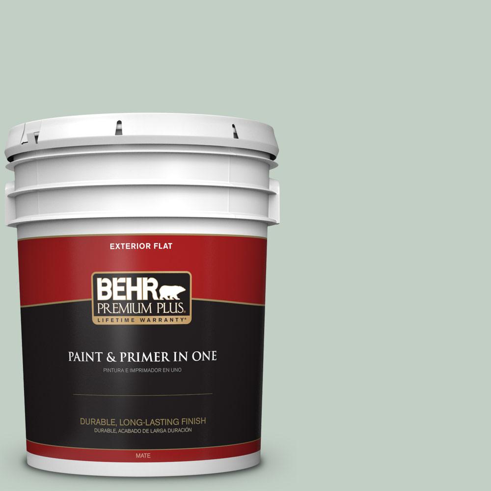BEHR Premium Plus 5 gal. PPU1113 Frosted Jade Flat Exterior Paint and