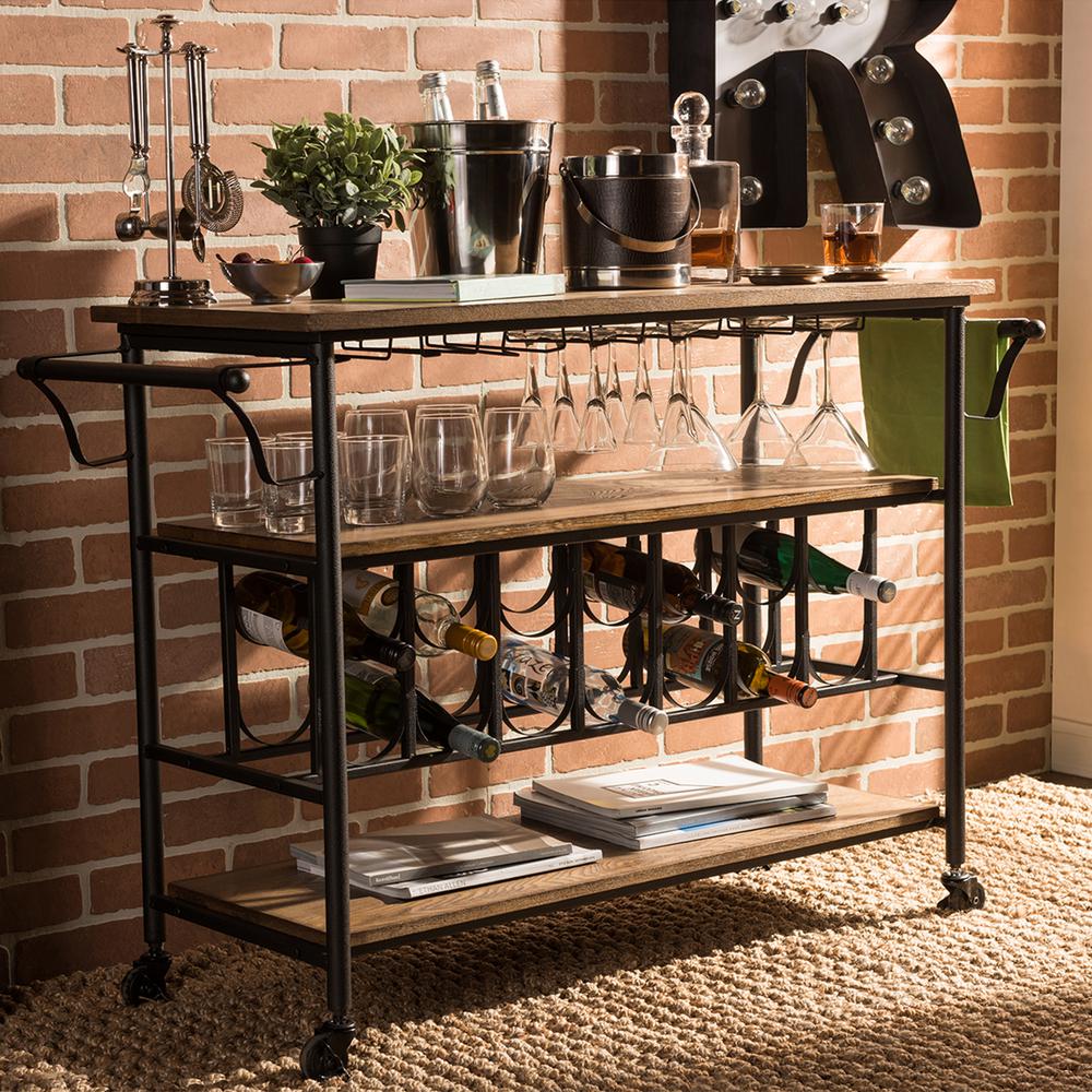 Baxton Studio Karlin Black and Medium Brown Wine Cart288626647HD