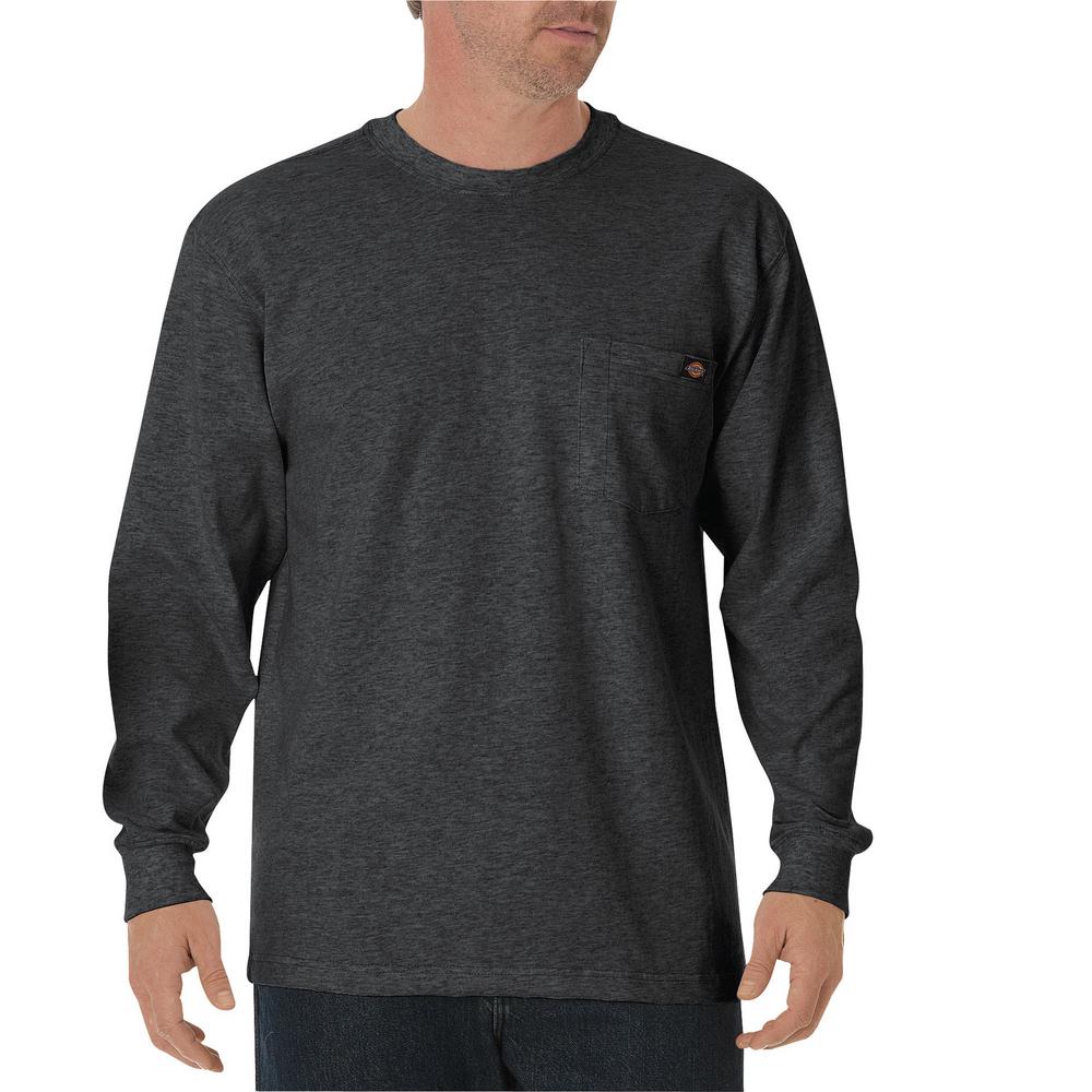 Dickies Men's Charcoal Long Sleeve Heavyweight Crew Neck Tee-WL450CH 3X ...