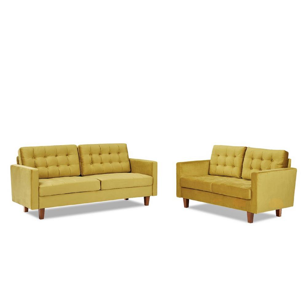 Us Pride Furniture Sophia Golden Yellow 2 Piece Velvet Tufted