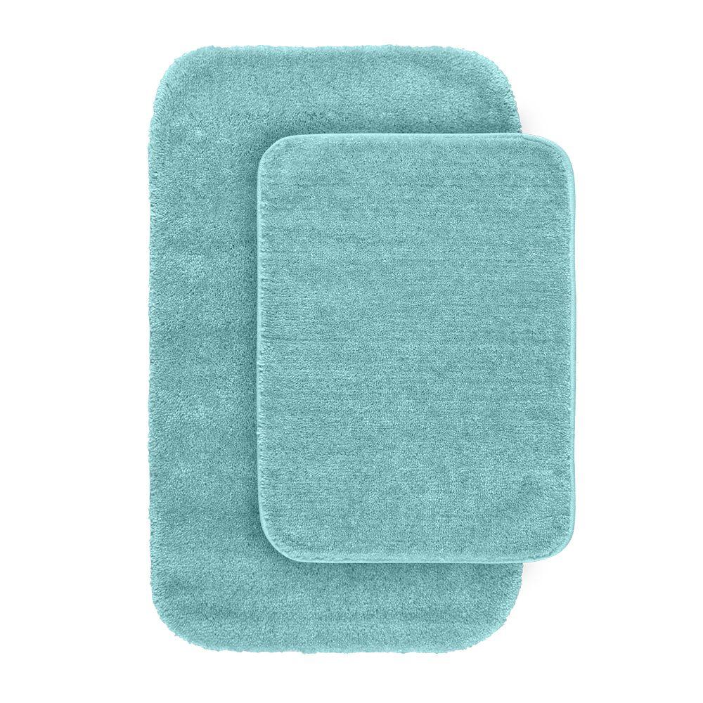 BATH MAT TEAL Traditional Sea Foam 21 In 34 In Washable Bathroom 2 ...