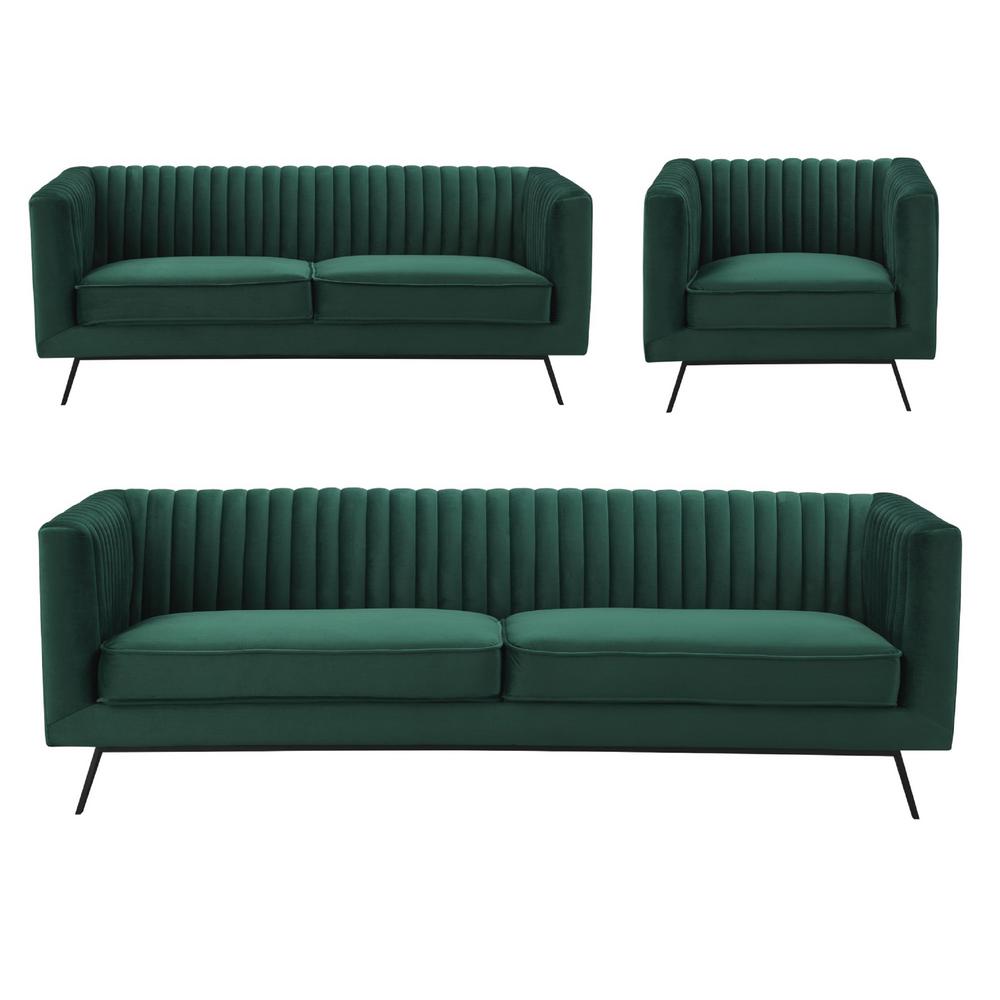 Hunter Green Living Room Furniture The Home Depot Vandam 3 Piece Hunter Green Velvet Sofa Loveseat And Armchair Set