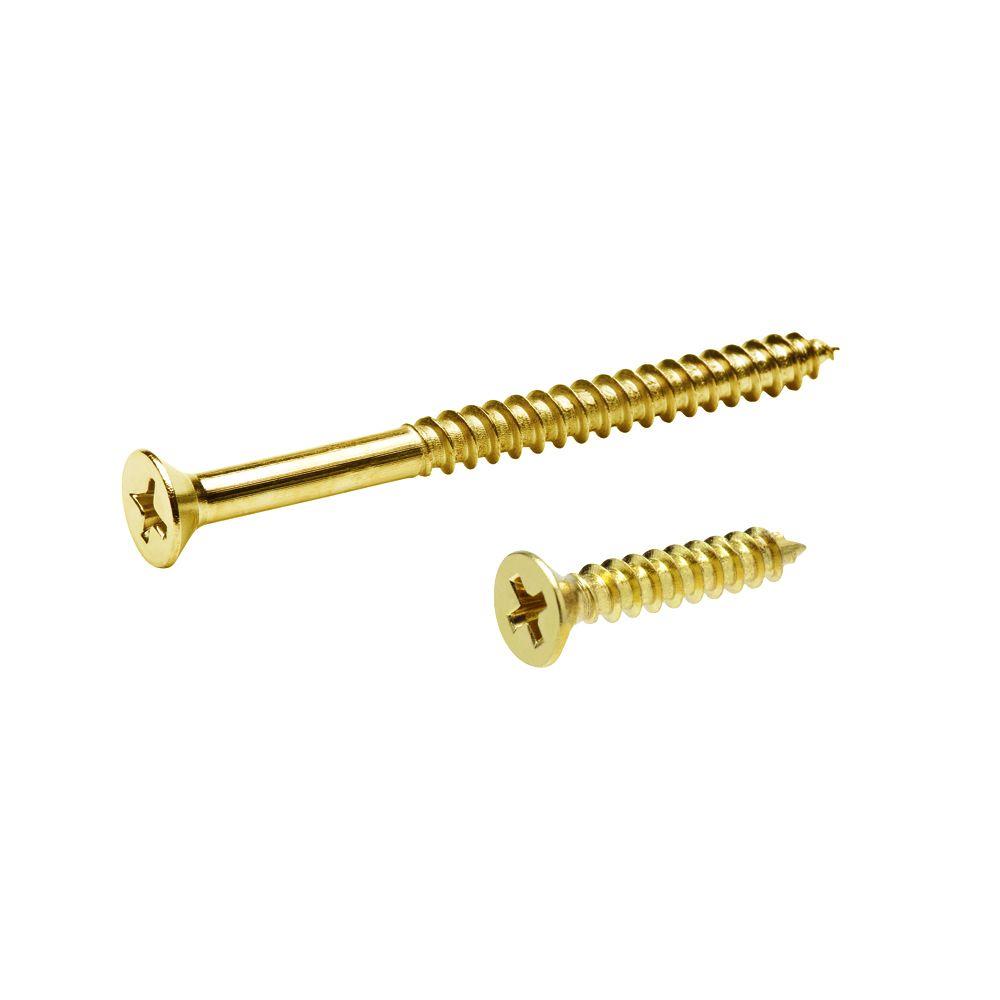 Everbilt 9 X 1 In And 9 X 2 14 In Phillips Flat Head Satin Brass Wood Screws 21 Pack 