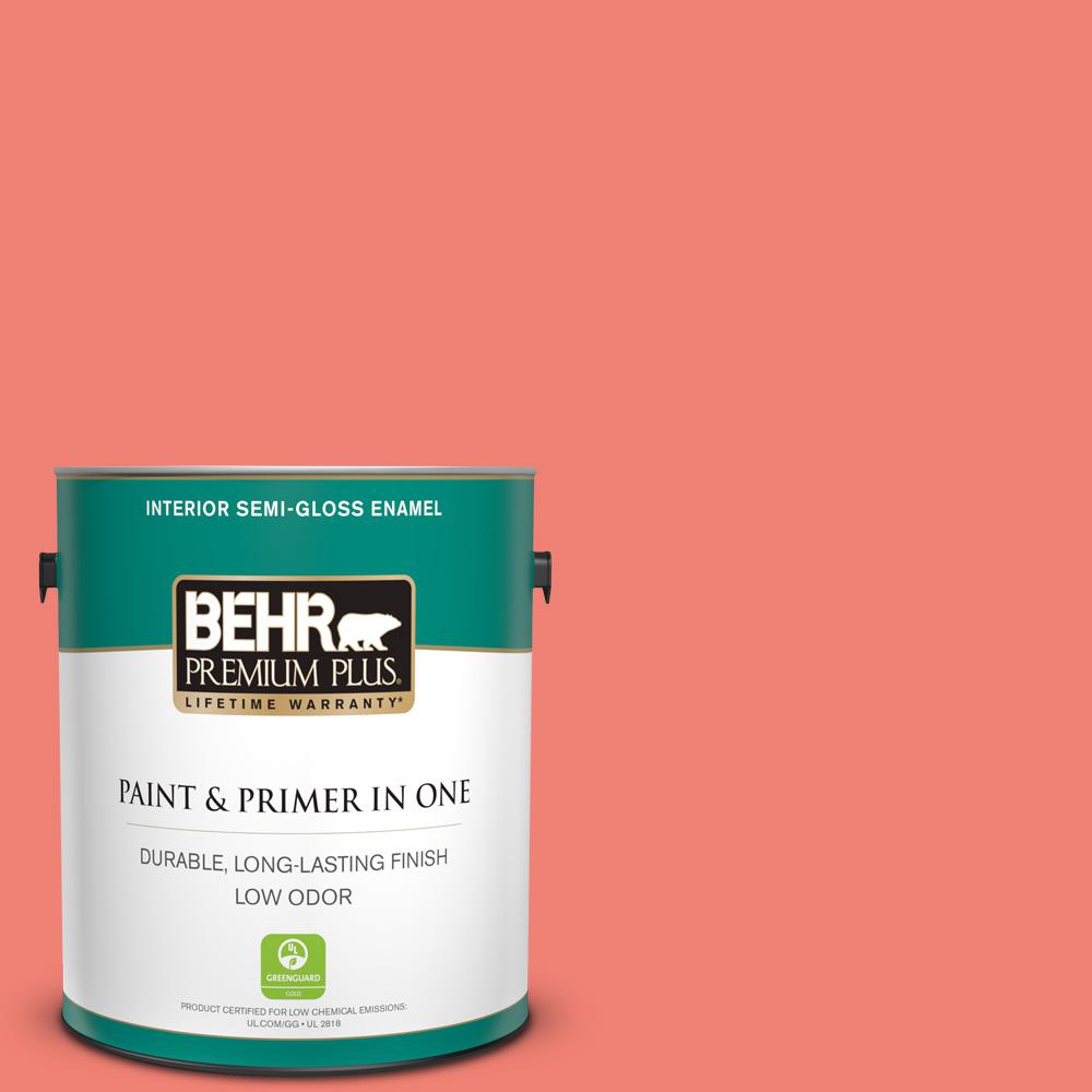 BEHR PREMIUM PLUS 1 gal. 170B5 Youthful Coral SemiGloss Enamel Low