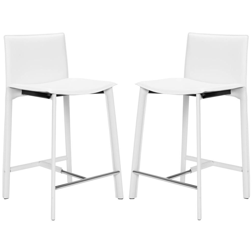 Safavieh Bar Stools Kitchen Dining Room Furniture The Home Depot Janet 24 6 In White Cushioned Bar Stool Set Of 2