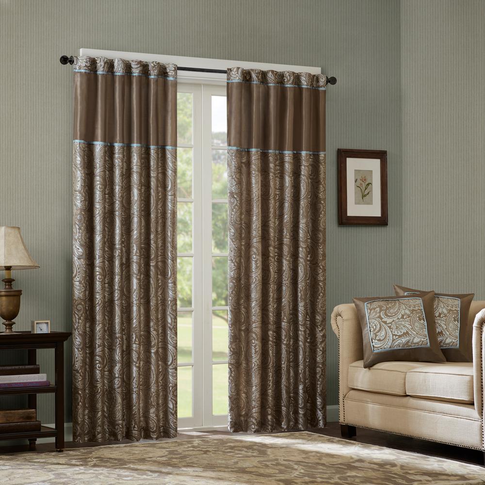 Madison Park Whitman Blue/Brown Room Darkening Curtain 50 in. x 95 in