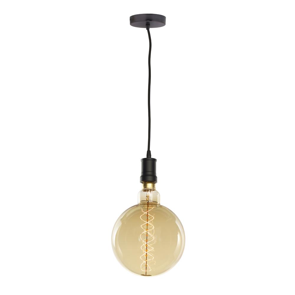 Bulbrite 1 Light Black Contemporary Pendant Socket And Canopy With 1 Light Black Contemporary Pendant Socket And Canopy With Incandescent 60w Globe Shaped Grand Nostalgic Bulb