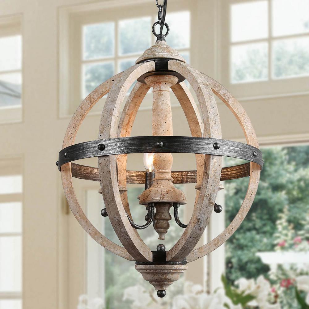 Lnc 3 Light Farmhouse Kitchen Chandelier Vintage Wood And Black Iron