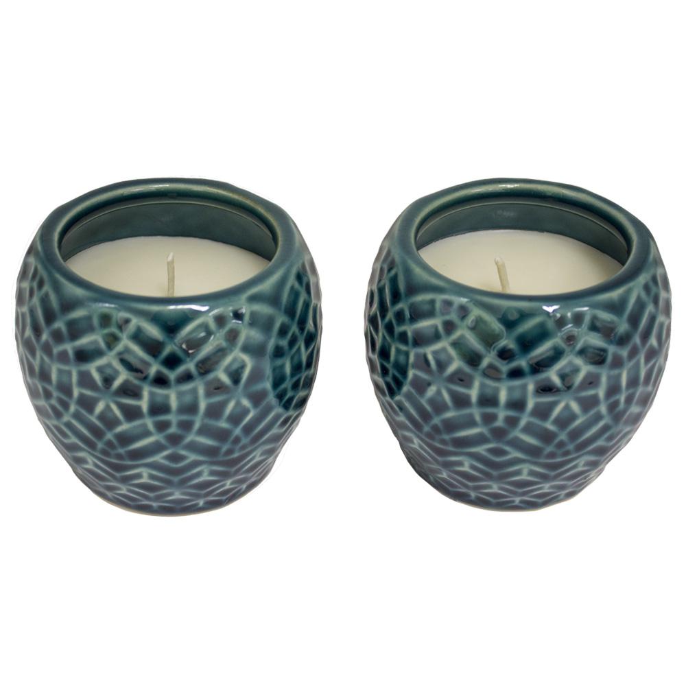 Trendspot 4 in. Aqua Rivage Ceramic Citronella Candles, Set of 2