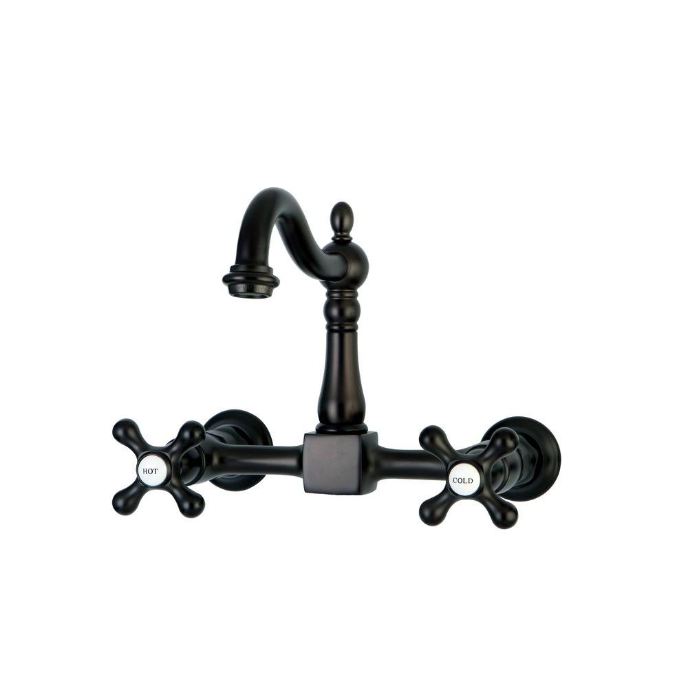 Kingston Brass Victorian Solid Cross 2 Handle Wall Mount Kitchen Victorian Solid Cross 2 Handle Wall Mount Kitchen Faucet In Oil Rubbed Bronze