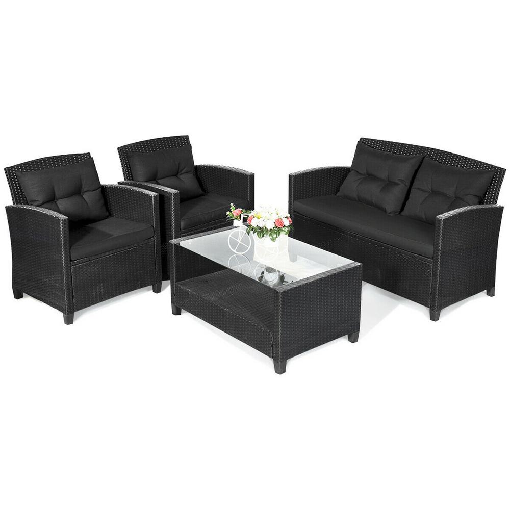 CASAINC Black 5Piece Wicker Patio Conversation Set with CushionGuard